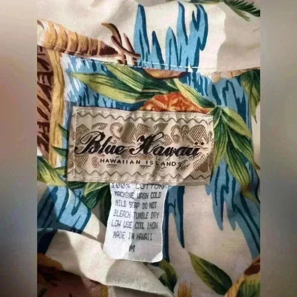 Blue Hawaii Boys Button Up Short Sleeve Tan Vintage Shirt Size Medium - Picture 5 of 5